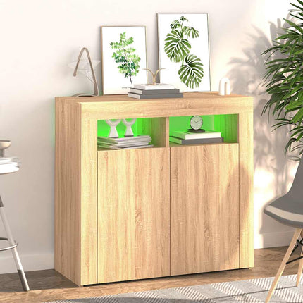 Skänk med LED-belysning sonoma-ek 80x35x75 cm