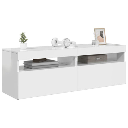 TV-bänk med LED-belysning vit högglans 120x35x40 cm
