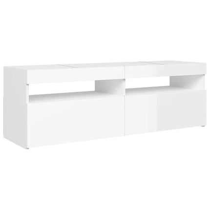 TV-bänk med LED-belysning vit högglans 120x35x40 cm