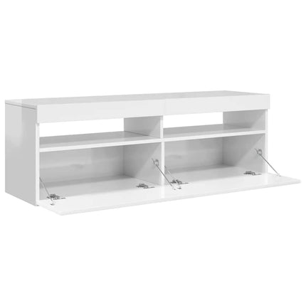 TV-bänk med LED-belysning vit högglans 120x35x40 cm