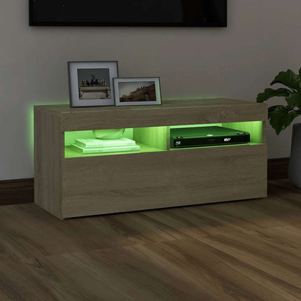 TV-bänk med LED-belysning sonoma-ek 90x35x40 cm