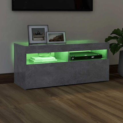 TV-bänk med LED-belysning betonggrå 90x35x40 cm
