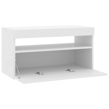Tv-bänk med LED-belysning vit högglans 75x35x40 cm