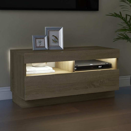 TV-bänk med LED-belysning sonoma-ek 80x35x40 cm