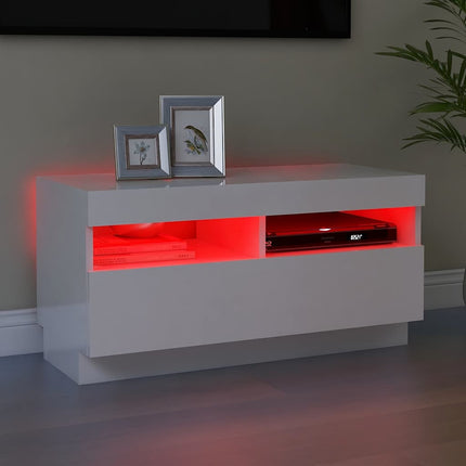 TV-bänk med LED-belysning vit högglans 80x35x40 cm