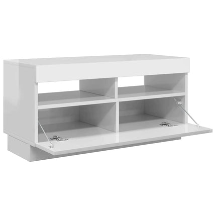 TV-bänk med LED-belysning vit högglans 80x35x40 cm