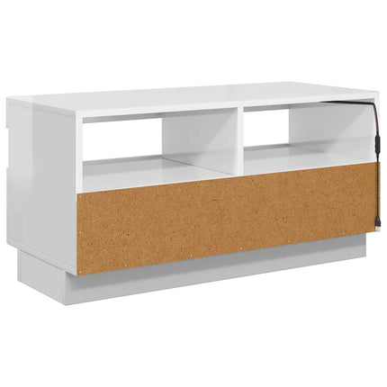 TV-bänk med LED-belysning vit högglans 80x35x40 cm