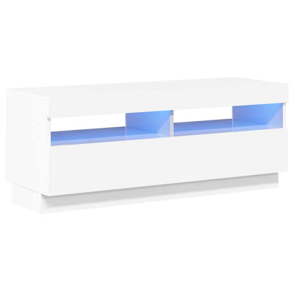 TV-bänk med LED-belysning vit högglans 100x35x40 cm