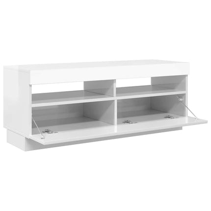 TV-bänk med LED-belysning vit högglans 100x35x40 cm