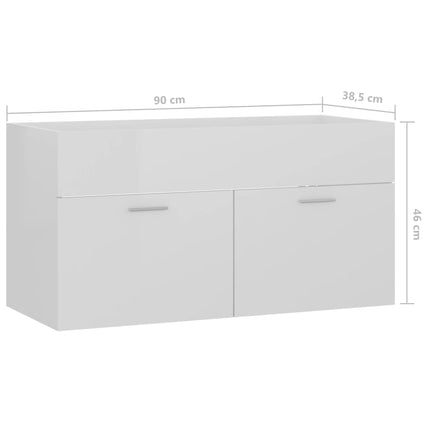 Tvättställsskåp vit högglans 90x38,5x46 cm konstruerat trä