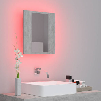 Spegelskåp med LED betonggrå 40x12x45 cm akryl