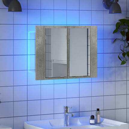 Spegelskåp med LED betonggrå 60x12x45 cm akryl