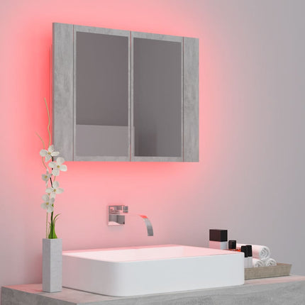 Spegelskåp med LED betonggrå 60x12x45 cm akryl