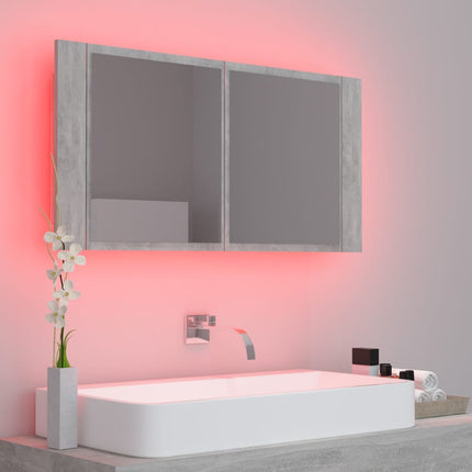 Spegelskåp med LED betonggrå 90x12x45 cm akryl