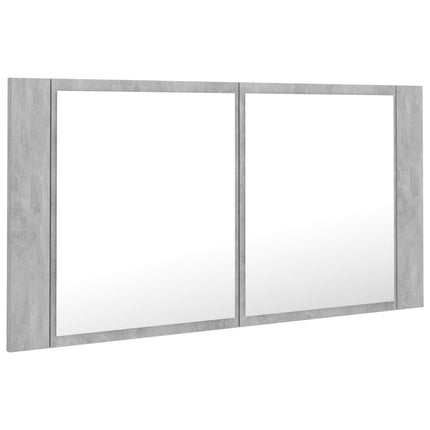 Spegelskåp med LED betonggrå 90x12x45 cm akryl
