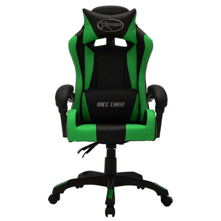 Gamingstol med RGB LED-lampor grön och svart konstläder