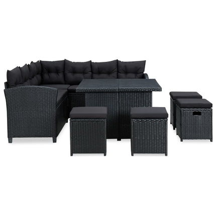 Loungegrupp med dynor 6 delar svart konstrotting