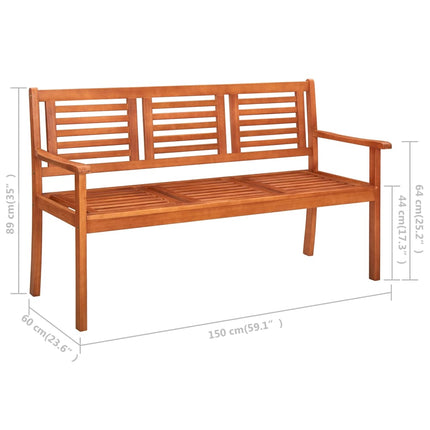 Trädgårdsbänk 3-sits med dyna 150 cm massivt eukalyptusträ