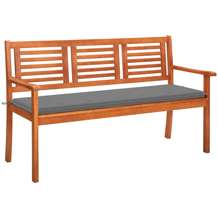 Trädgårdsbänk 3-sits med dyna 150 cm massivt eukalyptusträ