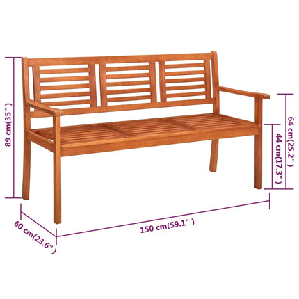 Trädgårdsbänk 3-sits med dyna 150 cm massivt eukalyptusträ