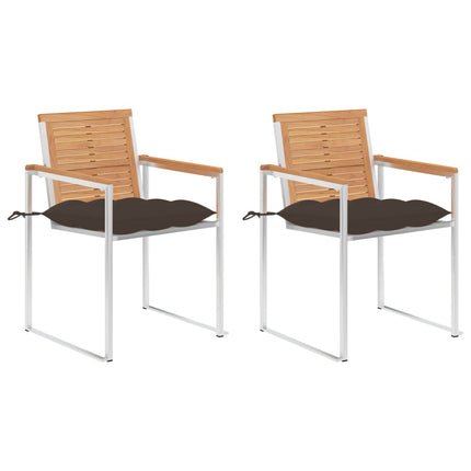 Trädgårdsstolar 2 st med dynor massiv teak och stål
