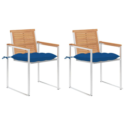 Trädgårdsstolar 2 st med dynor massiv teak och stål