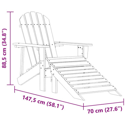 Adirondackstol med fotpall massivt granträ rosa