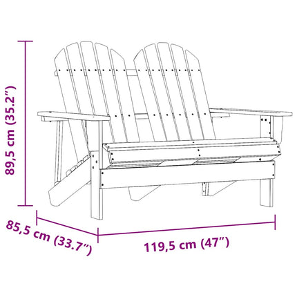 Adirondackstol 2-sits massivt granträ brun