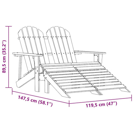 Adirondackstol med fotpall 2-sits granträ rosa