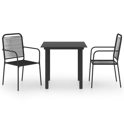 Matgrupp för trädgården 3 delar svart glas och stål