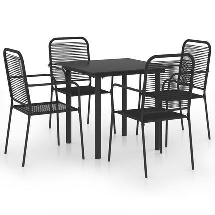 Matgrupp för trädgården 5 delar svart glas och stål