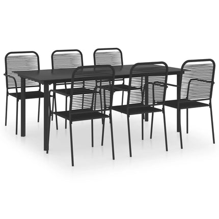 Matgrupp för trädgården 7 delar svart glas och stål