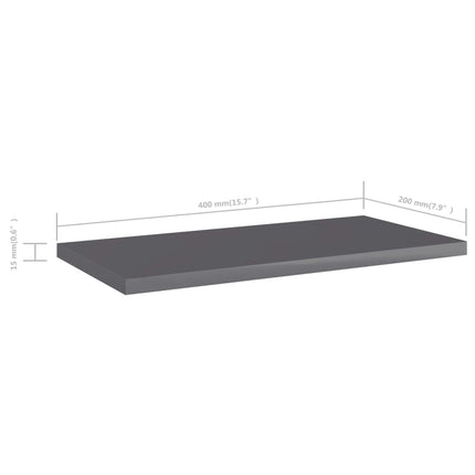 Hyllplan 8 st grå högglans 40x20x1,5 cm konstruerat trä