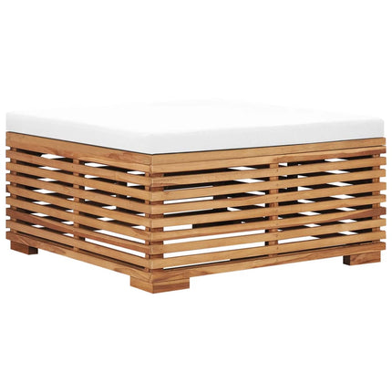 Utebord och fotpall med gräddvit dyna massiv teak