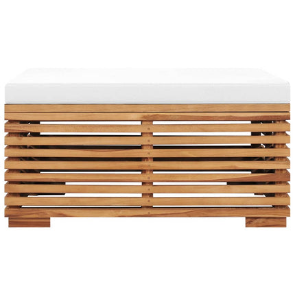 Utebord och fotpall med gräddvit dyna massiv teak