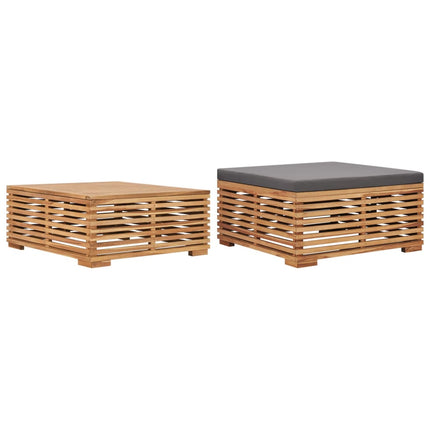Utebord och fotpall med mörkgrå dyna massiv teak