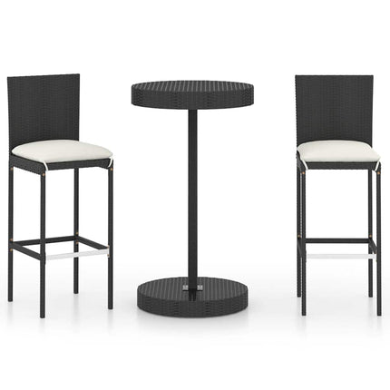Bargrupp för trädgården med dynor 3 delar konstrotting svart