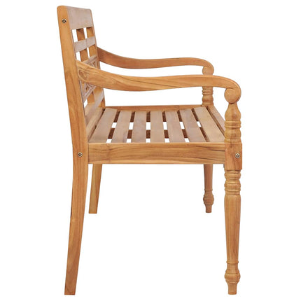Bataviabänk med dyna grått rutmönster 120 cm massiv teak