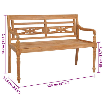 Bataviabänk med dyna grått rutmönster 120 cm massiv teak