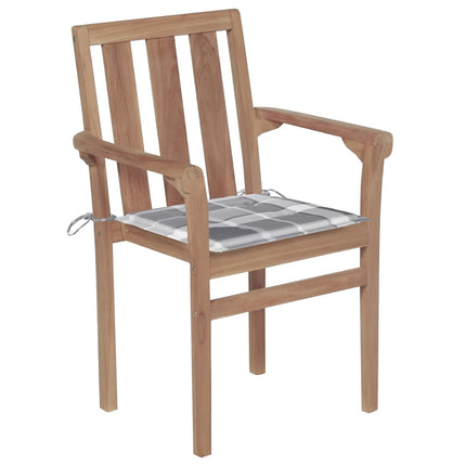 Trädgårdsstolar 2 st med grårutiga dynor massiv teak