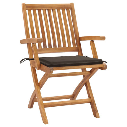 Trädgårdsstolar 2 st med taupe dynor massiv teak