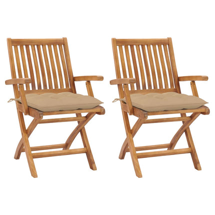 Trädgårdsstolar 2 st med beige dynor massiv teak