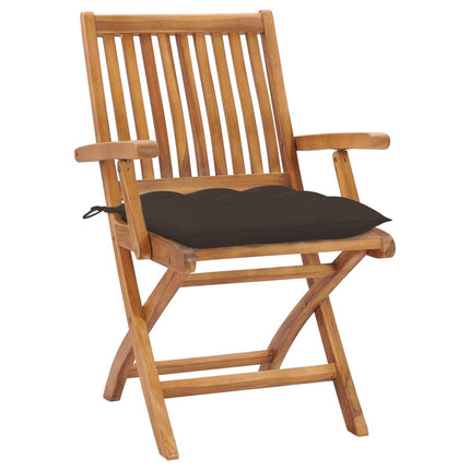 Trädgårdsstolar 2 st med taupe dynor massiv teak