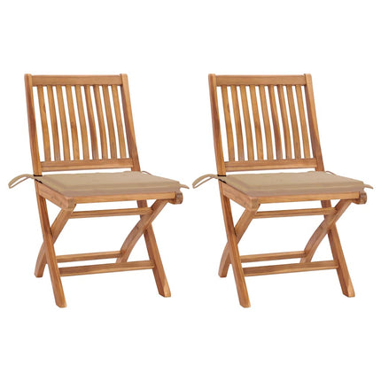 Trädgårdsstolar med beige dynor 2 st massiv teak