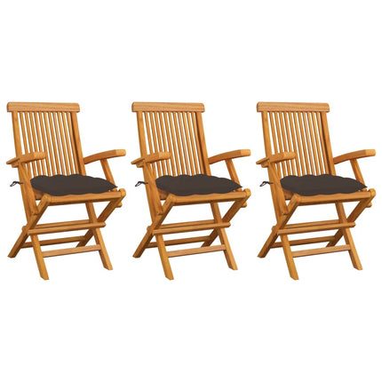 Trädgårdsstolar med dynor taupe 3 st massiv teak