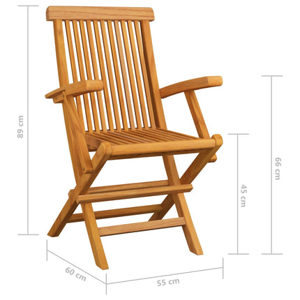Trädgårdsstolar med dynor grått rutmönster 6 st massiv teak