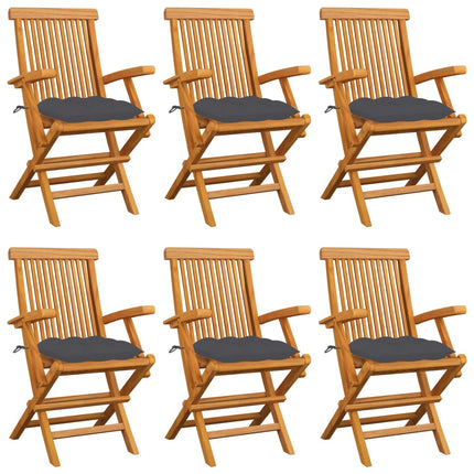 Trädgårdsstolar med antracita dynor 6 st massiv teak