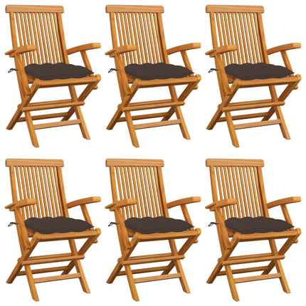 Trädgårdsstolar med taupe dynor 6 st massiv teak