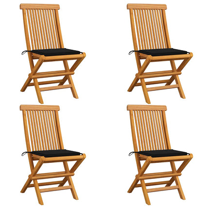 Trädgårdsstolar med svarta dynor 4 st massiv teak