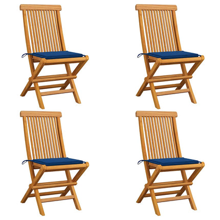 Trädgårdsstolar med kungsblåa dynor 4 st massiv teak